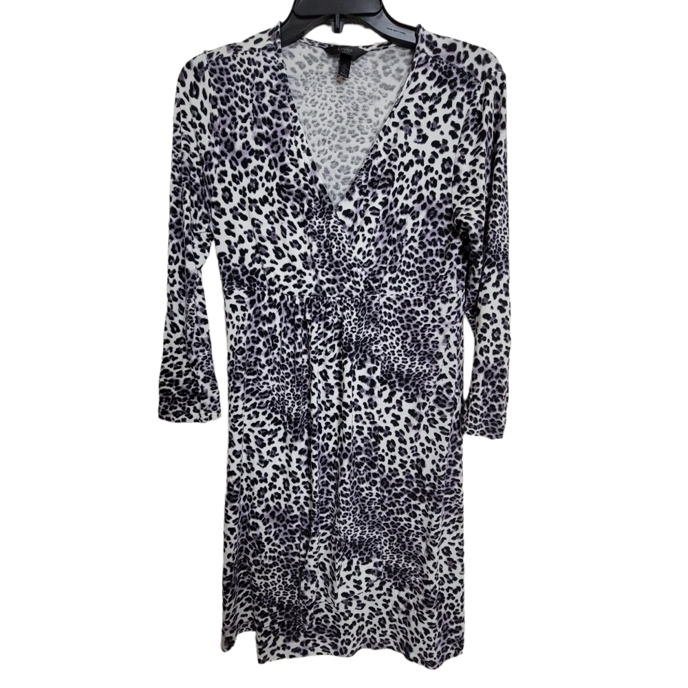 Soma Intimates Women's Leopard Cheetah Animal Print Gray Faux Wrap Sleep Dress S